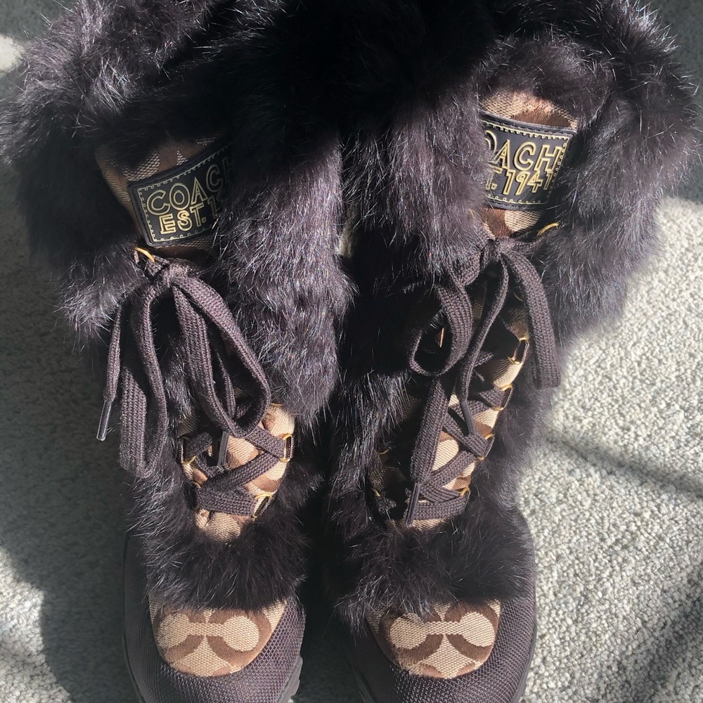 Women’s Coach Boots with Fur Trim - Size 8